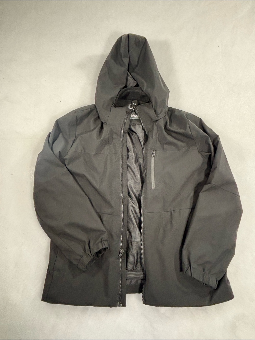 Pulse Black Hooded water -resistant lined zip off hood windbreaker